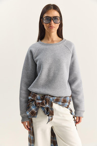 Kadın Reglan Kol Oversize Sweatshirt 60283859 - Gri Melanj SWEATSHİRT modelleri