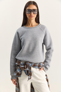 Kadın Reglan Kol Oversize Sweatshirt 60283859 - Gri Melanj SWEATSHİRT modelleri