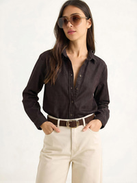 Kadın Regular Fit Denim Gömlek 7513 60283940 - Kahverengi GÖMLEK modelleri