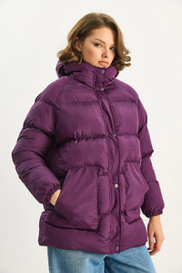 Kadın Regular Fit Kapüşonlu Fermuarlı Astarlı Cepli Şişme Mont 1400 60283685 - Mor DIŞ GİYİM modelleri