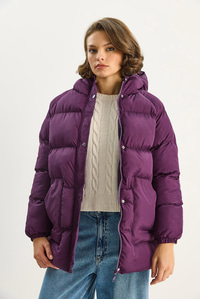 Kadın Regular Fit Kapüşonlu Fermuarlı Astarlı Cepli Şişme Mont 1400 60283685 - Mor DIŞ GİYİM modelleri