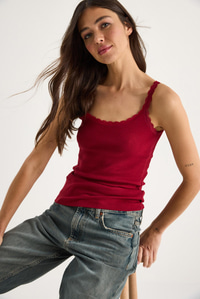 Kadın Regular Fit Normal Kalıp Pamuklu Dantel Detalı Ince Askılı Oyuk Yaka Atlet 60602043 - Bordo
