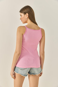 Kadın Regular Fit Normal Kalıp Pamuklu Dantel Detalı Ince Askılı Oyuk Yaka Atlet 60602043 - Pembe