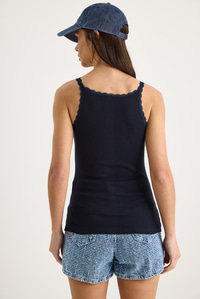 Kadın Regular Fit Normal Kalıp Pamuklu Dantel Detalı Ince Askılı Oyuk Yaka Atlet 60602043 - Lacivert