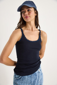 Kadın Regular Fit Normal Kalıp Pamuklu Dantel Detalı Ince Askılı Oyuk Yaka Atlet 60602043 - Lacivert