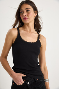 Kadın Regular Fit Normal Kalıp Pamuklu Dantel Detalı Ince Askılı Oyuk Yaka Atlet 60602043 - Siyah
