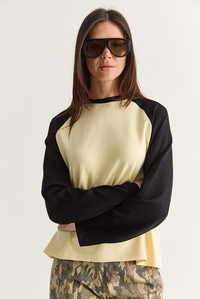 Kadın Regular Reglan Kol Renk Bloklu Uzun Kollu Sweatshirt 928 60286777 - Sarı-Siyah SWEATSHİRT modelleri