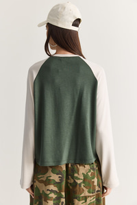 Kadın Regular Reglan Kol Renk Bloklu Uzun Kollu Sweatshirt 928 60286777 - Yeşil-Bej SWEATSHİRT modelleri