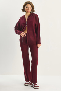 Kadın Relax Fit Kapüşonlu Hırka Yüksek Bel Pantolon Triko Takım TT251003 60283645 - Bordo ALT - ÜST TAKIM modelleri