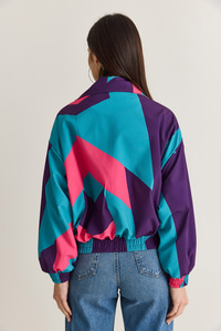 Kadın Retro Renk Bloklu Fermuarlı Oversize Rüzgarlık Ceket 4222 60286654 - Mor DIŞ GİYİM modelleri
