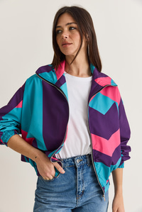 Kadın Retro Renk Bloklu Fermuarlı Oversize Rüzgarlık Ceket 4222 60286654 - Mor DIŞ GİYİM modelleri