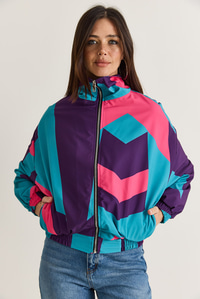 Kadın Retro Renk Bloklu Fermuarlı Oversize Rüzgarlık Ceket 4222 60286654 - Mor DIŞ GİYİM modelleri