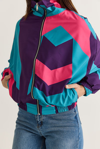 Kadın Retro Renk Bloklu Fermuarlı Oversize Rüzgarlık Ceket 4222 60286654 - Mor DIŞ GİYİM modelleri