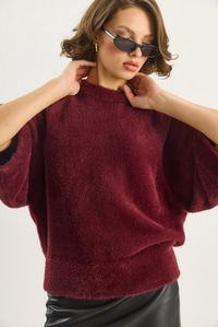 Kadın Sakallı Oversize Yumoş Yarasa Kol Triko Kazak 9036 60283635 - Bordo KAZAK modelleri