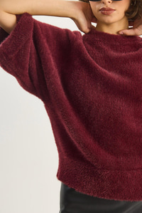 Kadın Sakallı Oversize Yumoş Yarasa Kol Triko Kazak 9036 60283635 - Bordo KAZAK modelleri