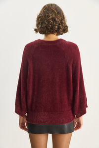 Kadın Sakallı Oversize Yumoş Yarasa Kol Triko Kazak 9036 60283635 - Bordo KAZAK modelleri