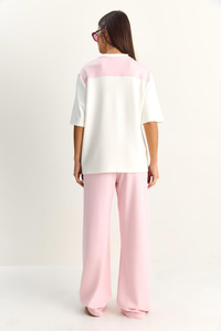 Kadın Şal Detaylı Basic T-Shirt Beli Lastikli Bol Pantolon Alt-Üst Modal Takım 4116 60286084 - Pembe-Beyaz ALT - ÜST TAKIM modelleri