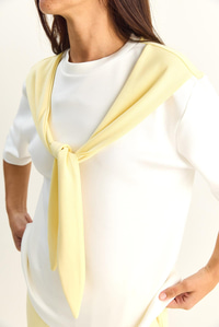 Kadın Şal Detaylı Basic T-Shirt Beli Lastikli Bol Pantolon Alt-Üst Modal Takım 4116 60286084 - Sarı-Beyaz ALT - ÜST TAKIM modelleri