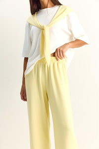 Kadın Şal Detaylı Basic T-Shirt Beli Lastikli Bol Pantolon Alt-Üst Modal Takım 4116 60286084 - Sarı-Beyaz ALT - ÜST TAKIM modelleri