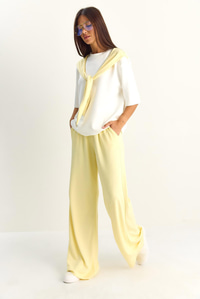 Kadın Şal Detaylı Basic T-Shirt Beli Lastikli Bol Pantolon Alt-Üst Modal Takım 4116 60286084 - Sarı-Beyaz ALT - ÜST TAKIM modelleri