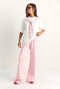Kadın Şal Detaylı Basic T-Shirt Beli Lastikli Bol Pantolon Alt-Üst Modal Takım 4116 60286084 - Pembe-Beyaz ALT - ÜST TAKIM modelleri