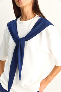 Kadın Şal Detaylı Basic T-Shirt Beli Lastikli Bol Pantolon Alt-Üst Modal Takım 4116 60286084 - Lacivert-Beyaz ALT - ÜST TAKIM modelleri
