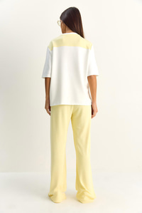 Kadın Şal Detaylı Basic T-Shirt Beli Lastikli Bol Pantolon Alt-Üst Modal Takım 4116 60286084 - Sarı-Beyaz ALT - ÜST TAKIM modelleri