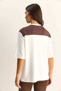 Kadın Şal Detaylı Oversize Basic T-Shirt 1094 60286118 - Beyaz-Kahve T-SHİRT modelleri
