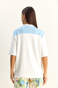 Kadın Şal Detaylı Oversize Basic T-Shirt 1094 60286118 - Beyaz-Bebe Mavi T-SHİRT modelleri