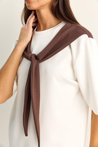 Kadın Şal Detaylı Oversize Basic T-Shirt 1094 60286118 - Beyaz-Kahve T-SHİRT modelleri
