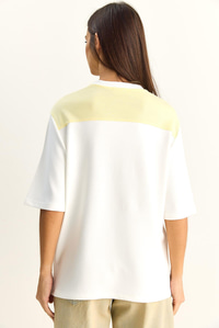 Kadın Şal Detaylı Oversize Basic T-Shirt 1094 60286118 - Beyaz-Sarı T-SHİRT modelleri
