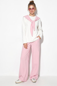 Kadın Şal Detaylı Uzun Kollu Basic T-Shirt Beli Lastikli Bol Pantolon Alt-Üst Modal Takım 4126 60286249 - Pembe ALT - ÜST TAKIM modelleri