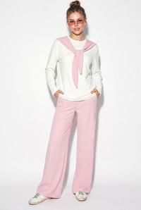 Kadın Şal Detaylı Uzun Kollu Basic T-Shirt Beli Lastikli Bol Pantolon Alt-Üst Modal Takım 4126 60286249 - Pembe ALT - ÜST TAKIM modelleri
