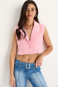 Kadın Şal Yaka Astarlı Double Crop Yelek 6002 60283383 - Şeker Pembe