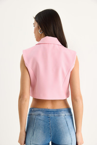 Kadın Şal Yaka Astarlı Double Crop Yelek 6002 60283383 - Şeker Pembe