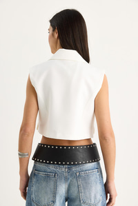 Kadın Şal Yaka Astarlı Double Crop Yelek 6002 60283383 - Beyaz