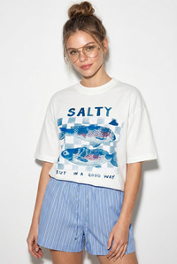 Kadın Salty Baskılı %100 Pamuk Bisiklet Yaka Oversize Basic T-Shirt ÖT261015 60286254 - Beyaz T-SHİRT modelleri