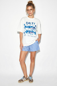 Kadın Salty Baskılı %100 Pamuk Bisiklet Yaka Oversize Basic T-Shirt ÖT261015 60286254 - Beyaz T-SHİRT modelleri
