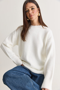 Kadın Şardonlu Bisiklet Yaka Oversize Triko Kazak 4761 60286705 - Beyaz KAZAK modelleri