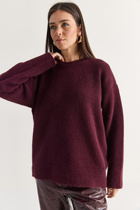 Kadın Şardonlu Bisiklet Yaka Oversize Triko Kazak 4761 60286705 - Bordo KAZAK modelleri