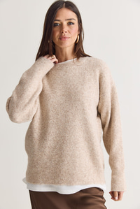 Kadın Şardonlu Bisiklet Yaka Oversize Triko Kazak 4761 60286705 - Bej KAZAK modelleri