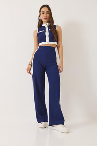 Kadın Şerit Detaylı Düğmeli Crop Yelek Palazzo Pantolonlu Ottoman Alt-Üst Takım 2215 60283153 - Saks