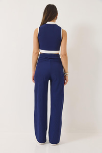 Kadın Şerit Detaylı Düğmeli Crop Yelek Palazzo Pantolonlu Ottoman Alt-Üst Takım 2215 60283153 - Saks