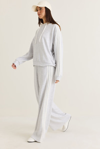 Kadın Şerit Detaylı Kapüşonlu Oversize Sweatshirt Bol Eşofman Altı Takım 4203 60286660 - Gri-Beyaz ALT - ÜST TAKIM modelleri