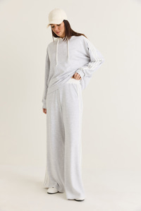 Kadın Şerit Detaylı Kapüşonlu Oversize Sweatshirt Bol Eşofman Altı Takım 4203 60286660 - Gri-Beyaz ALT - ÜST TAKIM modelleri