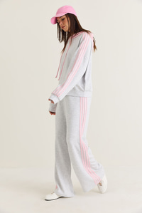 Kadın Şerit Detaylı Kapüşonlu Oversize Sweatshirt Bol Eşofman Altı Takım 4203 60286660 - Gri-Pembe ALT - ÜST TAKIM modelleri
