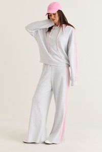 Kadın Şerit Detaylı Kapüşonlu Oversize Sweatshirt Bol Eşofman Altı Takım 4203 60286660 - Gri-Pembe ALT - ÜST TAKIM modelleri