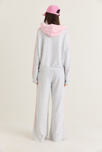Kadın Şerit Detaylı Kapüşonlu Oversize Sweatshirt Bol Eşofman Altı Takım 4203 60286660 - Gri-Pembe ALT - ÜST TAKIM modelleri
