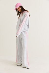 Kadın Şerit Detaylı Kapüşonlu Oversize Sweatshirt Bol Eşofman Altı Takım 4203 60286660 - Gri-Pembe ALT - ÜST TAKIM modelleri