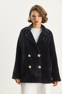 Kadın Şık Düğme Detaylı Cepli Astarlı Oversize Peluş Mont 0306 60283614 - Siyah DIŞ GİYİM modelleri